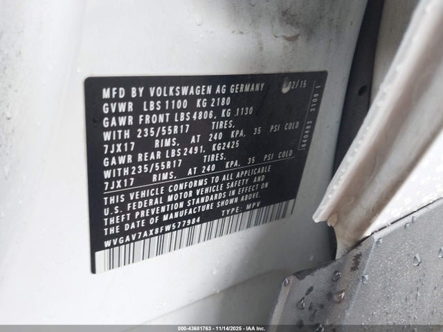 2015 VOLKSWAGEN TIGUAN WVGAV7AX8FW577984 Photo 8