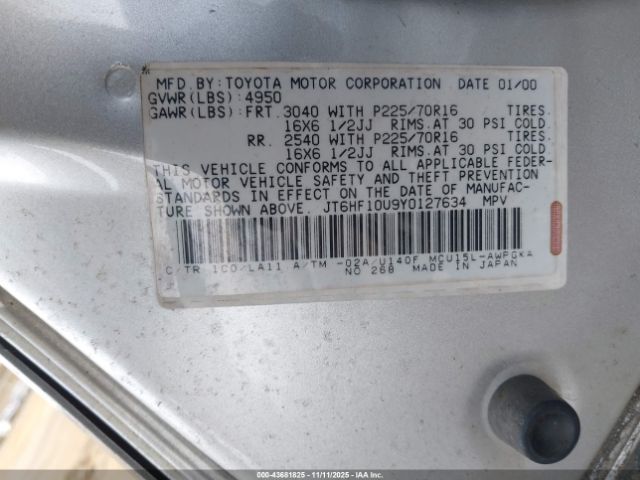 2000 LEXUS RX 300 JT6HF10U9Y0127634 Photo 8