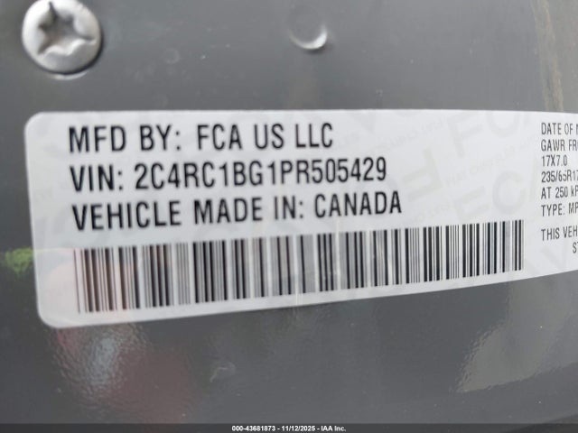 2023 Chrysler Pacifica Touring L მანქანა იყიდება აუქციონზე, vin: 2C4RC1BG1PR505429, აუქციონის ნომერი: 43681873