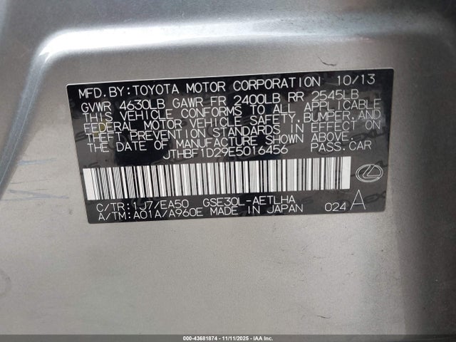 Lexus IS 250 2014 JTHBF1D29E5016456 Image 9