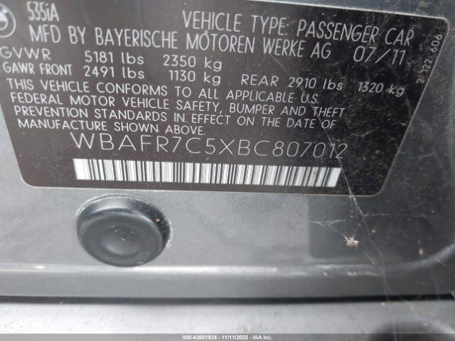2011 BMW 535I WBAFR7C5XBC807012 Photo 8