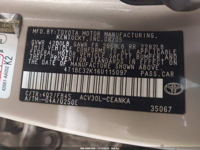 2006 TOYOTA CAMRY 4T1BE32K16U115097 Photo 8