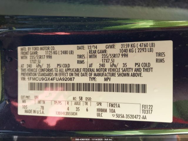 2015 FORD ESCAPE 1FMCU9GX4FUA92087 Photo 8