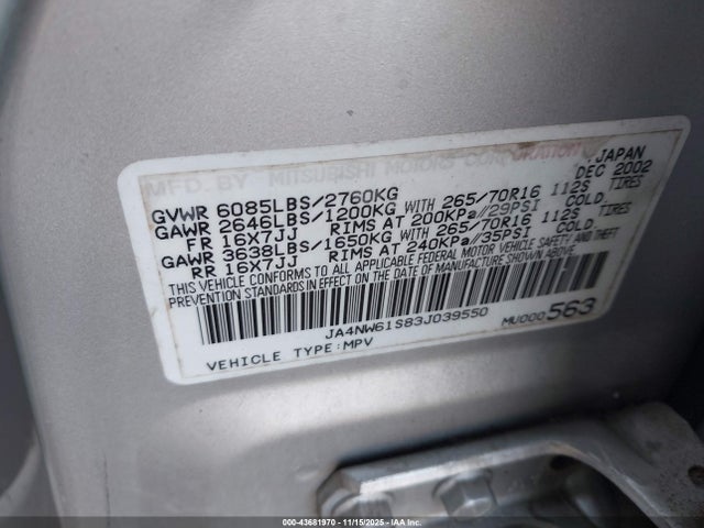 2003 MITSUBISHI MONTERO JA4NW61S83J039550 Photo 8