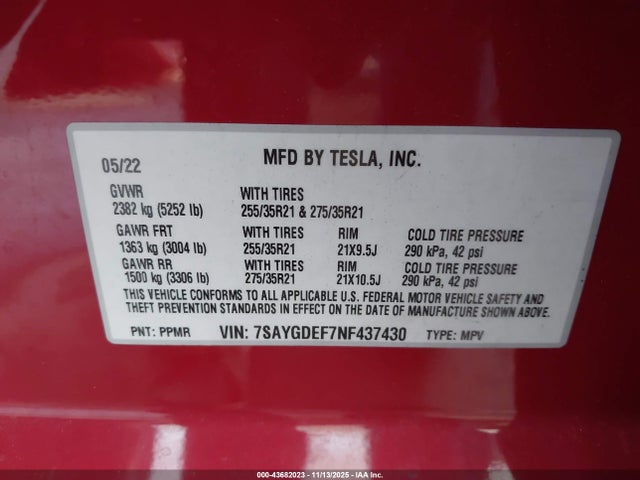 2022 TESLA MODEL Y 7SAYGDEF7NF437430 Photo 8