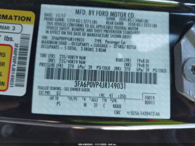 2018 FORD FUSION 3FA6P0VP4JR149031 Photo 8