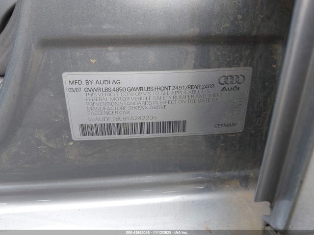 2007 AUDI A4 WAUDF78E67A242205 Photo 8