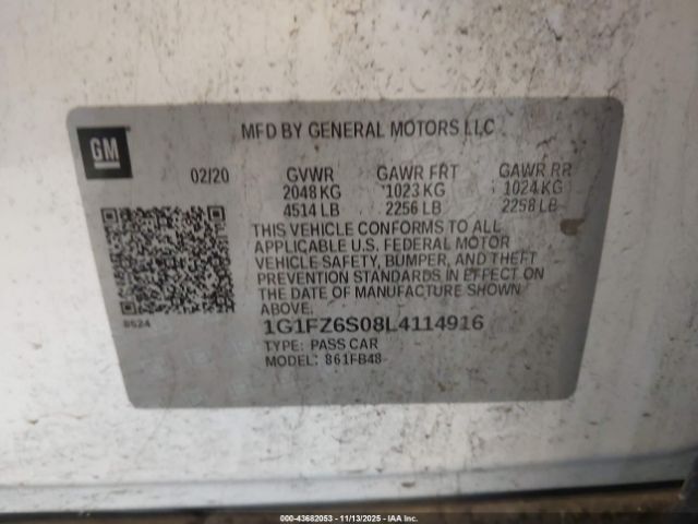 2020 CHEVROLET BOLT EV 1G1FZ6S08L4114916 Photo 8