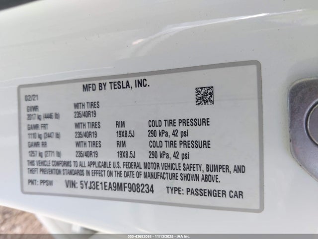 2021 TESLA MODEL 3 5YJ3E1EA9MF908234 Photo 8