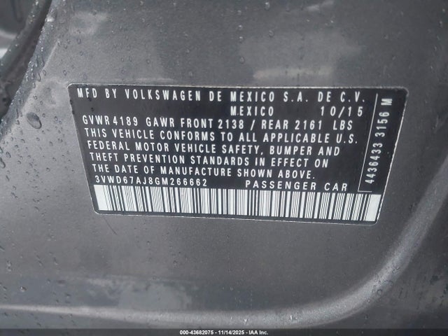 3VWD67AJ8GM266662 Volkswagen Jetta 1.4t Se