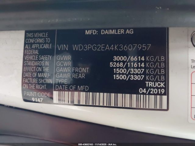 2019 MERCEDES-BENZ METRIS WD3PG2EA4K3607957 Photo 8