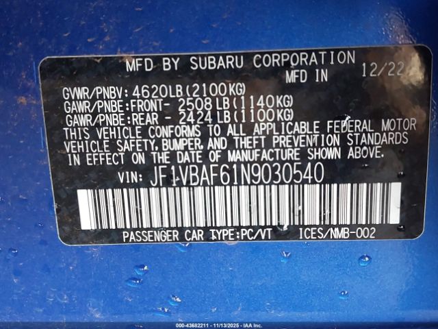 2022 SUBARU WRX JF1VBAF61N9030540 Photo 8