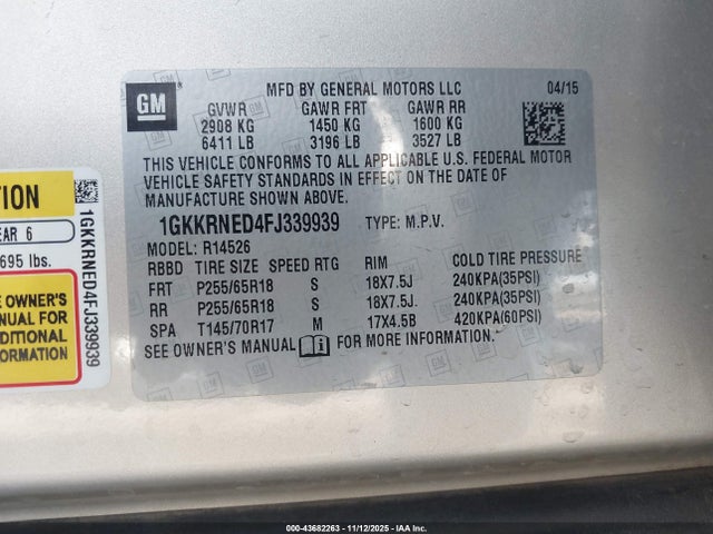 1GKKRNED4FJ339939 GMC Acadia Sle-1