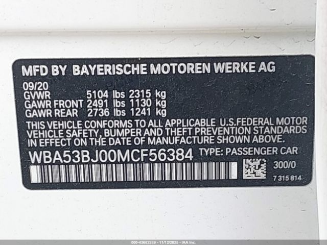 2021 BMW 540I WBA53BJ00MCF56384 Photo 8