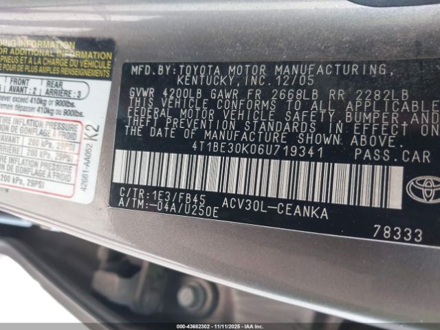 2006 TOYOTA CAMRY 4T1BE30K06U719341 Photo 8