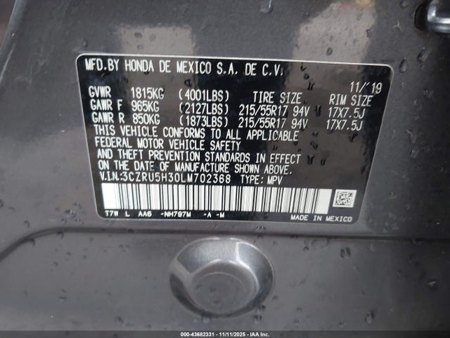 3CZRU5H30LM702368 Honda Hr-v 2wd Lx