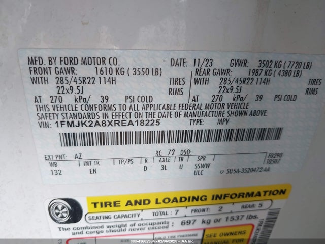 1FMJK2A8XREA18225 Ford Expedition Limited Max