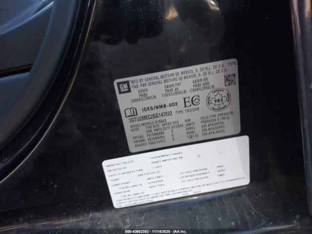 Продажа на аукционе авто 2016 Gmc Sierra 1500 Sle, vin: 3GTU2MEC2GG147822, номер лота: 43682392
