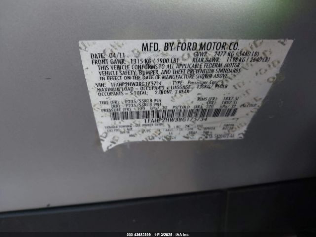 2011 FORD TAURUS 1FAHP2HW3BG175734 Photo 8