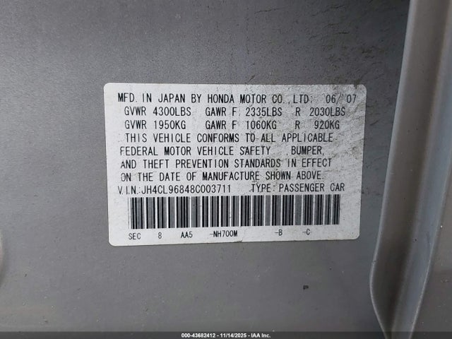 Aukcja sprzedaży 2008 Acura Tsx, vin: JH4CL96848C003711, numer aukcji: 43682412