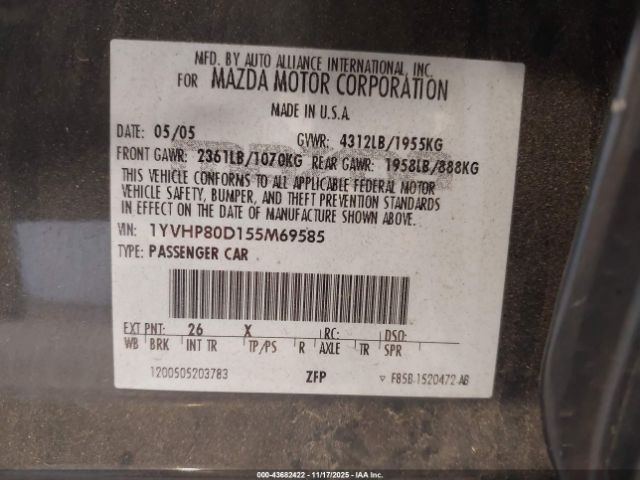 2005 MAZDA MAZDA6 1YVHP80D155M69585 Photo 8