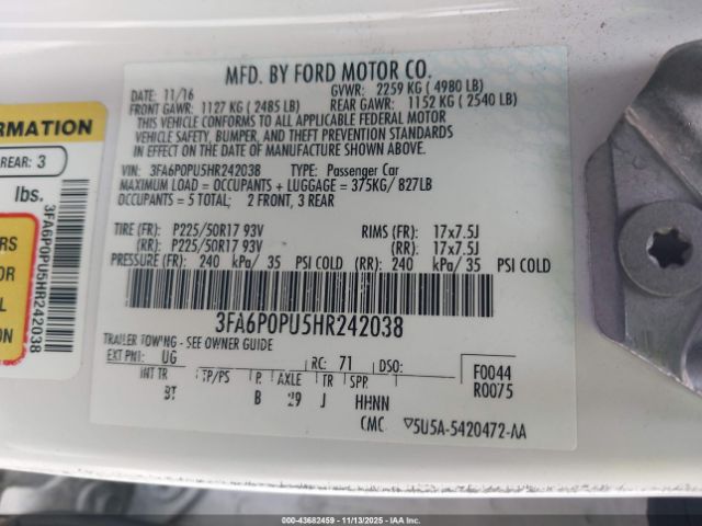 2017 FORD FUSION ENERGI 3FA6P0PU5HR242038 Photo 8