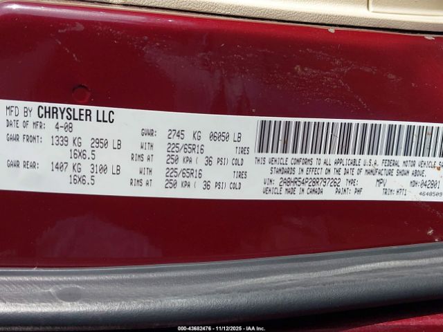 2008 CHRYSLER TOWN & COUNTRY 2A8HR54P28R797262 Photo 8