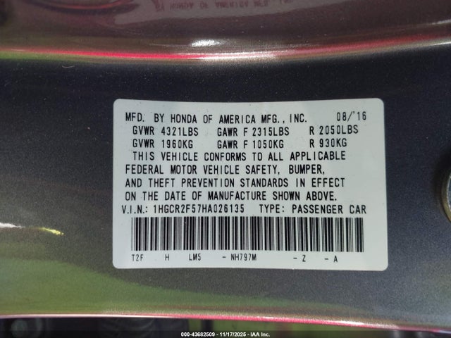 1HGCR2F57HA026135 Honda Accord Sport