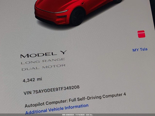 43682525 :رقم المزاد ، 7SAYGDEE9TF349208 vin ، 2026 Tesla Model Y Long Range Dual Motor All-wheel Drive/long Range Launch Series مزاد بيع