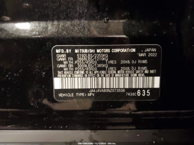 2022 MITSUBISHI OUTLANDER JA4J4VA80NZ073506 Photo 8