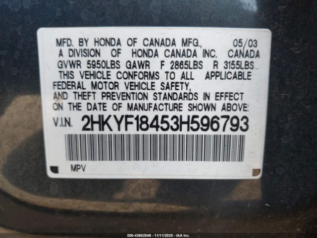 2003 HONDA PILOT 2HKYF18453H596793 Photo 8