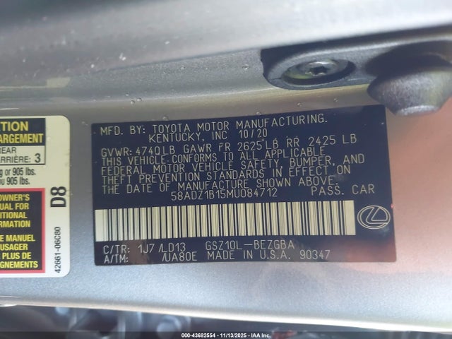 58ADZ1B15MU084712 Lexus ES 350
