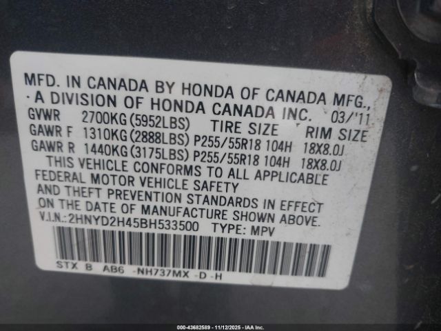 2011 ACURA MDX 2HNYD2H45BH533500 Photo 8