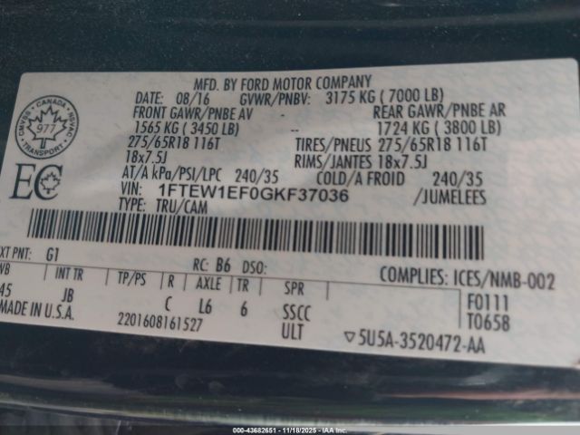 2016 FORD F-150 1FTEW1EF0GKF37036 Photo 8