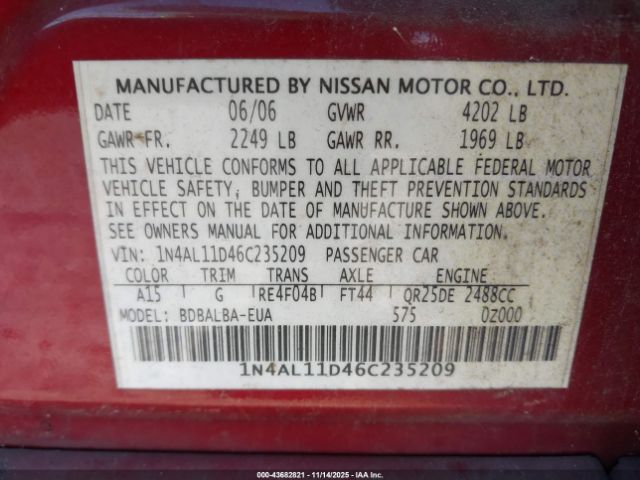 2006 NISSAN ALTIMA 1N4AL11D46C235209 Photo 8