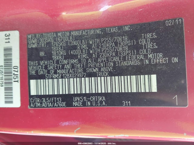Продаж на аукціоні авто 2011 Toyota Tundra Grade 4.6l V8, vin: 5TFRM5F12BX029972, номер лоту: 43682883