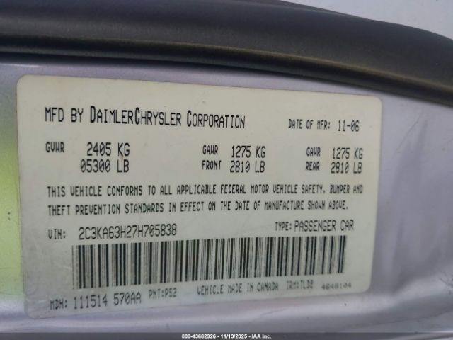 2007 CHRYSLER 300C 2C3KA63H27H705838 Photo 8