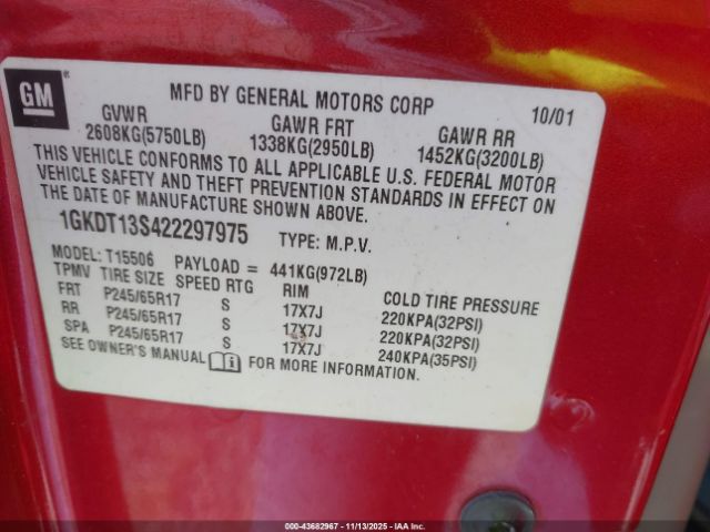 2002 GMC ENVOY 1GKDT13S422297975 Photo 8