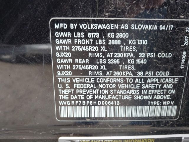 2017 VOLKSWAGEN TOUAREG WVGRF7BP6HD006412 Photo 8