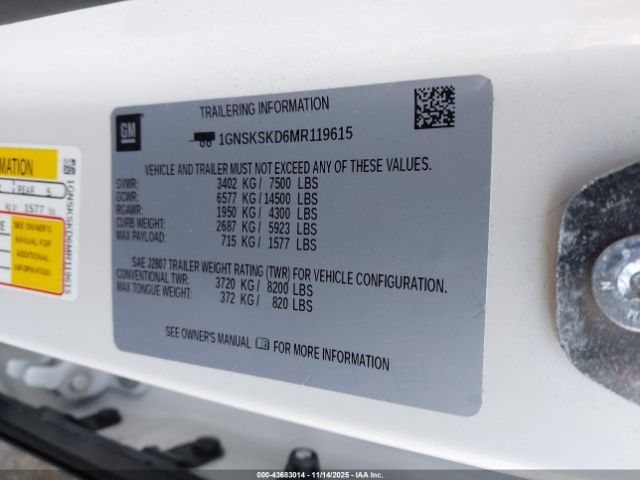 2021 CHEVROLET TAHOE 1GNSKSKD6MR119615 Photo 8