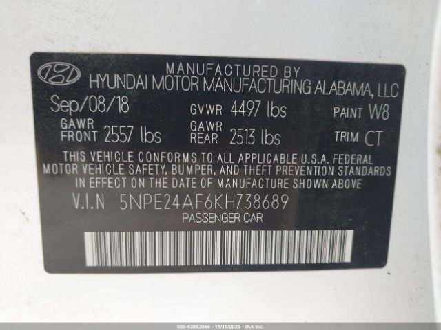 2019 HYUNDAI SONATA 5NPE24AF6KH738689 Photo 8