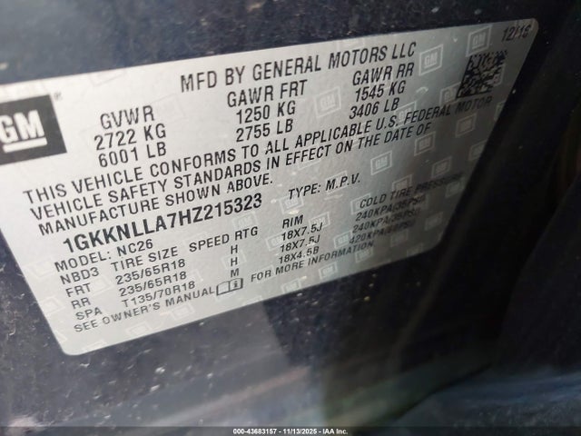 Aukcja sprzedaży 2017 Gmc Acadia Sle-2, vin: 1GKKNLLA7HZ215323, numer aukcji: 43683157