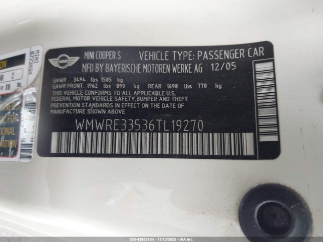2006 MINI COOPER S WMWRE33536TL19270 Photo 8