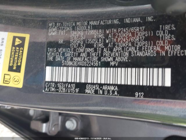 2013 TOYOTA HIGHLANDER 5TDBK3EHXDS224561 Photo 8