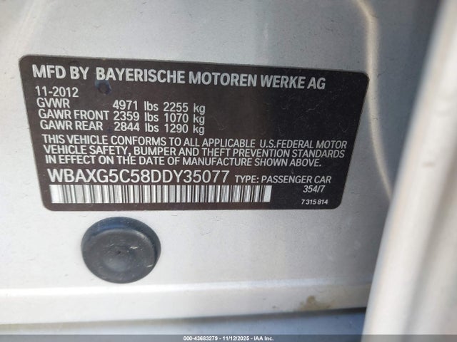 2013 BMW 528I WBAXG5C58DDY35077 Photo 8