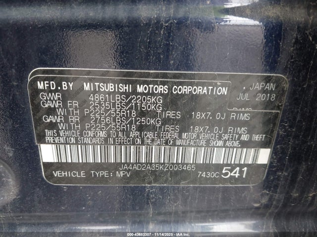 2019 MITSUBISHI OUTLANDER JA4AD2A35KZ003465 Photo 8
