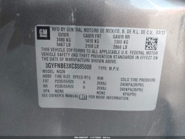2012 CADILLAC SRX 3GYFNBE3XCS585008 Photo 8