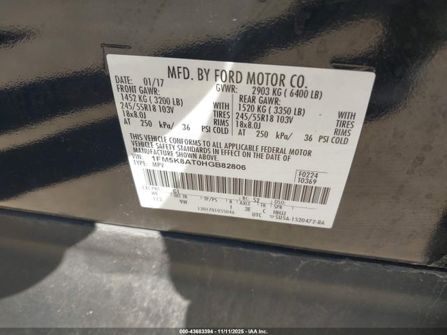 1FM5K8AT0HGB82806 Ford 3.5l gtdi