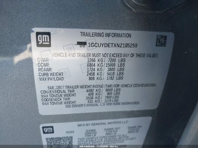 2022 CHEVROLET SILVERADO 1500 LTD 1GCUYDETXNZ185259 Photo 8