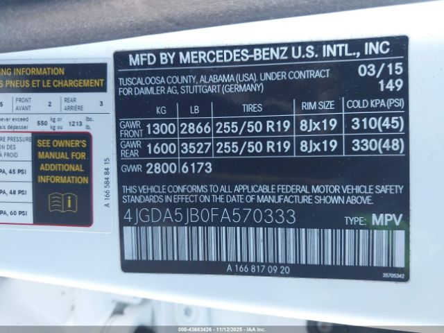 2015 MERCEDES-BENZ ML 350 4JGDA5JB0FA570333 Photo 8